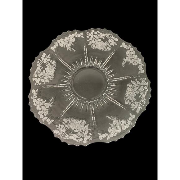 New Martinsville Flower Basket Clear Glass Etched Vintage Platter 12 Inch - Picture 1 of 7